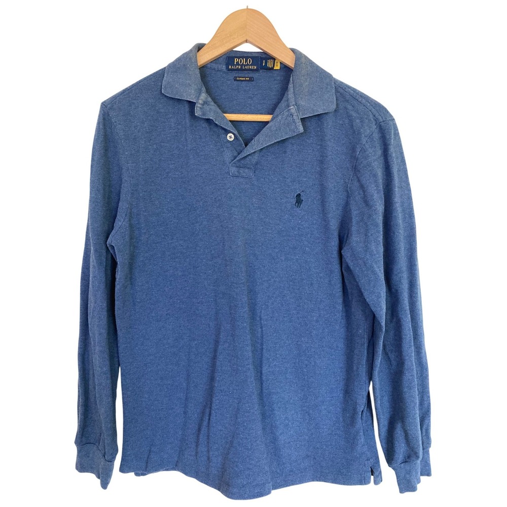 Polo Ralph Lauren Mens Small Classic Fit Long Sleeve‎ Polo Shirt Blue Cotton